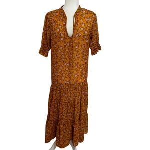 Velvet Torch Los Angeles Floral Midi Dress Size Small Boho Mustard Sheer